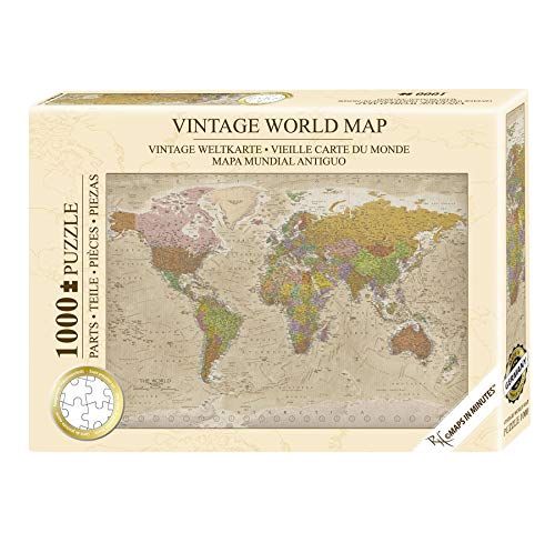 Close Up Weltkarte Vintage Puzzle 1000 Teile - Die Welt - 68 x 48 cm Premium Map 2020 - MAPS IN Minutes von Close Up