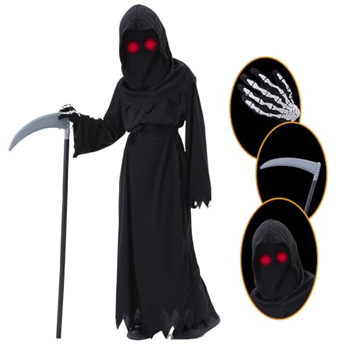 Clothand Grim Reaper Kostüm-Set für Kinder, Halloween-Kostüme für Kinder und Kinder, gruseliges Geister-Kostüm, Halloween-Partygeschenke (8-10 Jahre) von Clothand