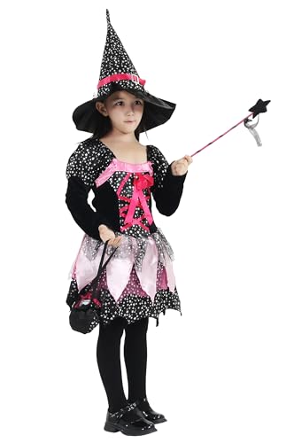 Cloud Kids Hexenkostüm Kinder Mädchen Fasching Kostüm Halloween Hexekleid 10-12 Jahre Alt von Cloudkids