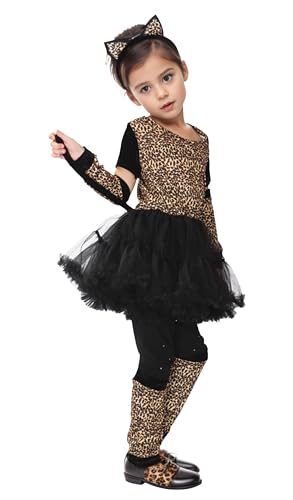Cloud Kids Mädchen Leopard Kostüme Halloween Tierkostüme für Fasching Karneval Größe L von Cloud Kids