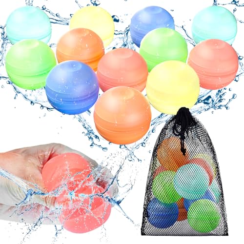 CloudValley Wiederverwendbare Wasserballons, 12 Stück, nicht magnetisch, selbstversiegelt, schnell befüllbar, Strandspielzeug mit Netzbeutel, latexfreie Silikon-Spritzbombe, Außenpool für Kinder und CloudValley Wiederverwendbare Wasserballons, 12 Stück, nicht magnetisch, selbstversiegelt, schnell befüllbar, Strandspielzeug mit Netzbeutel, latexfreie Silikon-Spritzbombe, Außenpool für Kinder und von CloudValley