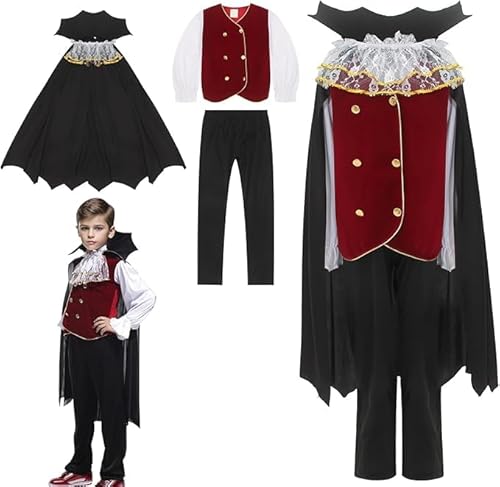 Cloudkids Vampir Kostüm Jungen Kostüm Halloween Cosplay Kostüm Graf Kinder Gothic Karneval Abend (4-6 Jahre) von Cloudkids