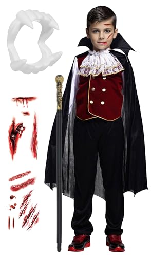 Cloudkids Vampir-Kostüm für Kinder, Halloween, Twilight Vampire, Kleidung, Hose, Twilight-Umhang, Geschenk für Halloween, Karneval, 4-12 Jahre (rot, L 7-9 Jahre) von Cloudkids