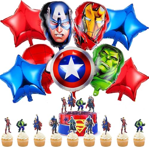 Superhelden-Geburtstagsparty-Dekorationen, Partyzubehör – Helden-Folienballons, Kuchendekoration für Kinder, Jungen, Superhelden-Mottoparty von CloverCy