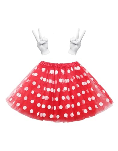 Clundoo Damen Kostüm Rot Tutu mit weiß Gepunktet + Haarreifen mit Ohren + Handschuhe + Nase für Fasching Karneval Motto Cosplay Party von Clundoo
