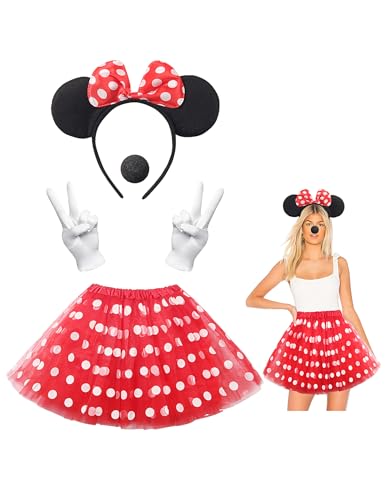 Clundoo Damen Maus Mouse Kostüm Rot Tutu mit weiß Gepunktet + Haarreifen mit Maus Ohren + Handschuhe + Nase für Fasching Karneval Motto Cosplay Party Clundoo Damen Maus Mouse Kostüm Rot Tutu mit weiß Gepunktet + Haarreifen mit Maus Ohren + Handschuhe + Nase für Fasching Karneval Motto Cosplay Party von Clundoo