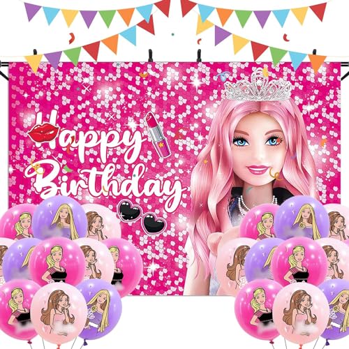 Clvsyh 19Pcs Bar-bi Thema Geburtstag Dekoration, Barbiprincess Kindergeburtstag Partyballons, Party Fotohintergrund, Mädchen Kinder, Deko Zubehör Clvsyh 19Pcs Bar-bi Thema Geburtstag Dekoration, Barbiprincess Kindergeburtstag Partyballons, Party Fotohintergrund, Mädchen Kinder, Deko Zubehör von Clvsyh