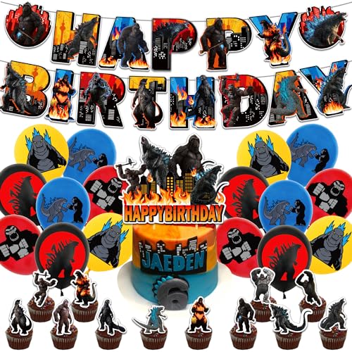 30Pcs Godzilla Geburtstag Party Favor Supplies, Latex Luftballons Geburtstag, Happy Birthday Banner, Cake Topper, Godzilla vs King Kong Dekoration Party Favor Supplies, Kindergeburtstag Party Deko(A) von Clvsyh