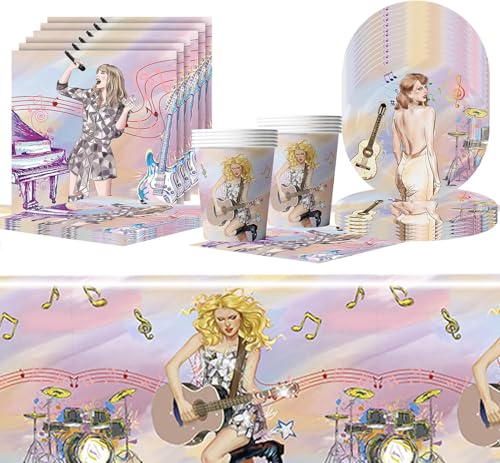 41Pcs Singer Partygeschirr Party Set, Partygeschirr Kindergeburtstag, Geburtstag Geschirr Kit, Singer Geburtstag Deko, Teller, Servietten, Tassen, Tischtuch für Party mit 10 Personen von Clvsyh