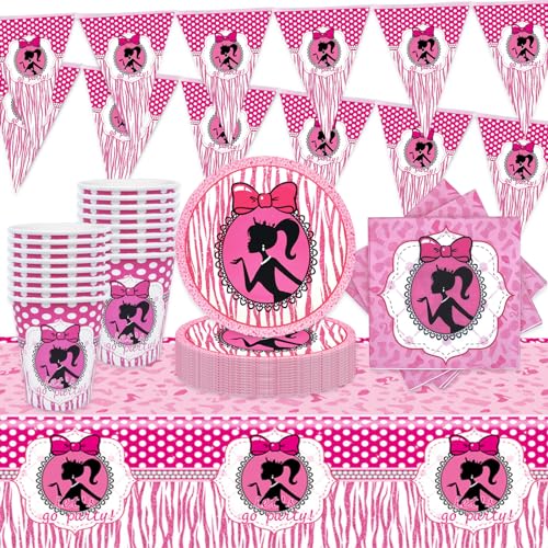 Bar-bie Partygeschirr Geburtstag, 50Pcs Barbiprinzessin Kindergeburtstag Tischdeko Party Geschirr Set, Pappteller Serviette Becher Tischdecke Banner, Geburtstag Party Supplies, für Mädchen Party Deko von Clvsyh