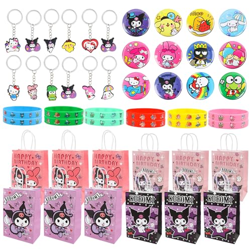 Clvsyh Kindergeburtstag Mitgebsel Set, 48 Pcs Partygeschenke Für Mädchen, Mit Silikonarmbändern Sanri-o Ansteckern Candy Geschenktaschen Schlüsselanhänger Für Kinder Geburtstagsfeier von Clvsyh