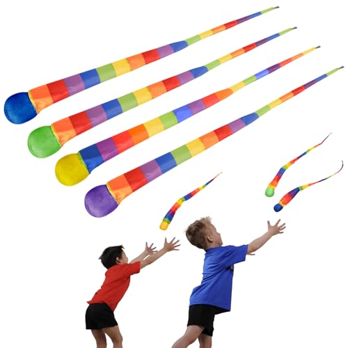 Clvsyh Rainbow Tail Ball, 4 Stück Schweifball Kinder, Soft Regenbogen-Schwanzball, Kometenball Schweif, Rainbow Catch Tail Balls Für AußEn Und Innenbereich von Clvsyh