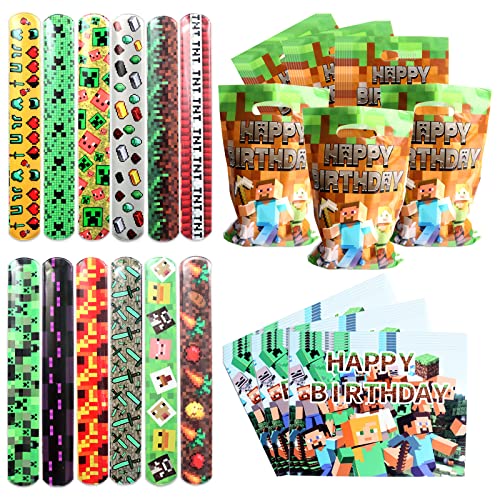 Clvsyh Spiel Kinder Geburtstag Mitgebsel, 12 Einladungskarten Kindergeburtstag + 12 Videospiele Armband für Kinder + 10 Geschenktüten, Party Gastgeschenk für Jungen Mädchen Geburtstags Partyzubehör von Clvsyh