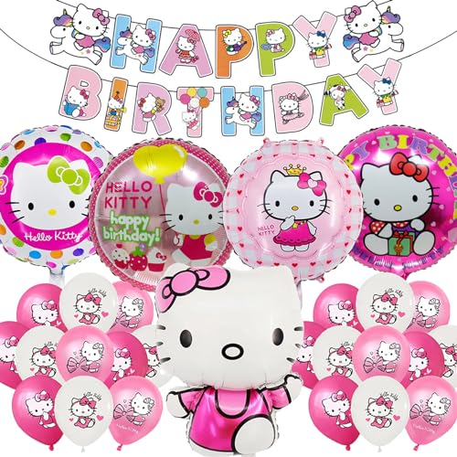 Kitty Geburtstagsdeko Folienballon Set, 30PCS Kitty Themed Geburtstag Dekorationen, Ballon Party Deko Für Kinder, Geburtstag Dekorations Banner, Luftballons Für Party von Clvsyh