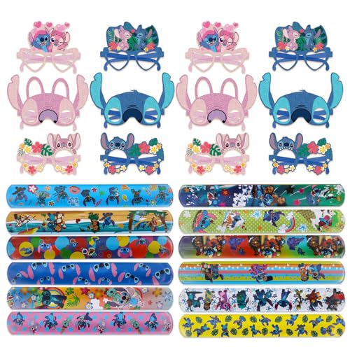 Lilo und Sti-tch Kindergeburtstags Party Set, 12Pcs Sti-tch Slap Armbänder + 12Pcs Stitch Party Brillen, Kinder Geburtstags Geschenke Party Mitgebsel, für Kinder Party Supplies Giveaway Gastgeschenk von Clvsyh