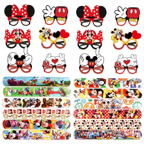 Mickey Mouse Kindergeburtstags Party Set, 12Pcs Mickey Slap Armbänder + 12Pcs Minnie Party Brillen, Kinder Geburtstags Geschenke Party Mitgebsel, für Kinder Party Supplies Giveaway Gastgeschenk von Clvsyh