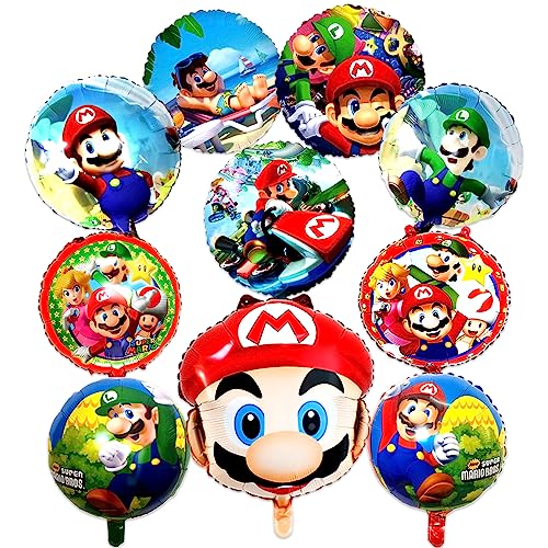 Ma-rio Folienballon Kinder, 10Pcs Ma-rio Brothers Helium Ballons Geburtstag Deko,Ma-rio Bros Geburtstags Deko Jungen und Mädchen, Party Geburtstags Dekoration Luftballons,für Kindergeburtstag Deko von Clvsyh