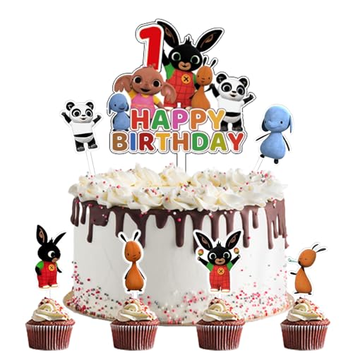 Bunny Kuchendeko Geburtstag, 7 PCS Bunny Cake Decoration, Bunny Cake Topper, Bunny Kuchen Topper Geburtstag Kinder, Kindergeburtstagstorte Dekoration für Geburtstag, Party (1) von Clybeaut