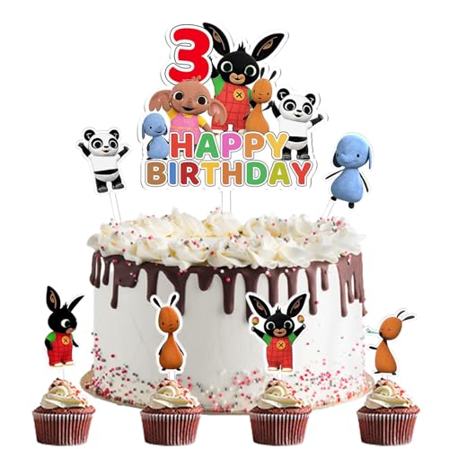 Bunny Kuchendeko Geburtstag, 7 PCS Bunny Cake Decoration, Bunny Cake Topper, Bunny Kuchen Topper Geburtstag Kinder, Kindergeburtstagstorte Dekoration für Geburtstag, Party (3) von Clybeaut