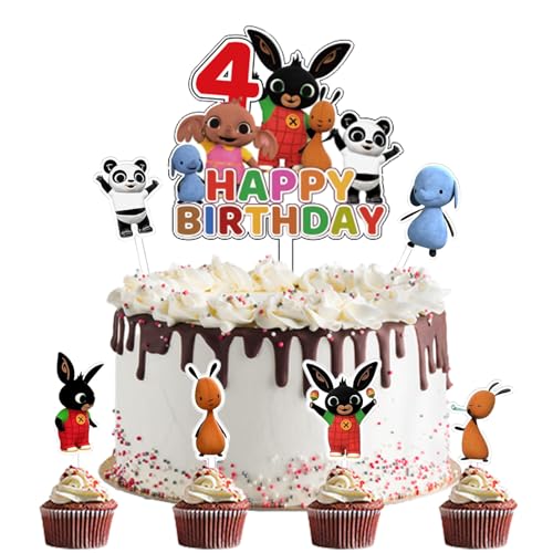 Bunny Kuchendeko Geburtstag, 7 PCS Bunny Cake Decoration, Bunny Cake Topper, Bunny Kuchen Topper Geburtstag Kinder, Kindergeburtstagstorte Dekoration für Geburtstag, Party (4) von Clybeaut