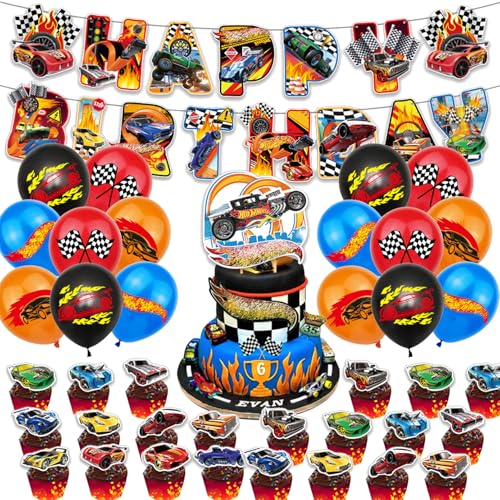 42 pcs Hot Wh-els Geburtstag Party Set, Hot Wh-els Luftballon Geburtstag, Kinder Cake Topper, Kinder Cartoon Geburtstagskuchen Dekoration von Clybeaut