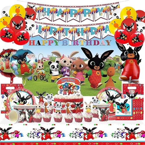 Kindergeburtstag Dekoration Set, Bunny Party Geschirr Set, Bunny Luftballon, Mit Ballons, Banner, Tischdecke, Geschenktüten & Teller Für Geburtstagsfeier (0) von Clybeaut