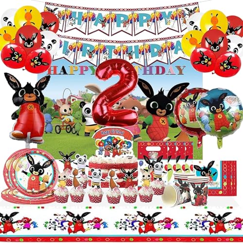 Kindergeburtstag Dekoration Set, Bunny Party Geschirr Set, Bunny Luftballon, Mit Ballons, Banner, Tischdecke, Geschenktüten & Teller Für Geburtstagsfeier (2) von Clybeaut