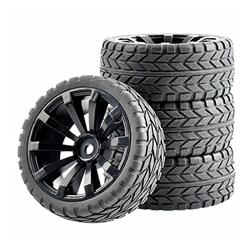 Clynex 4 Stück Flache Rennreifen, Radversatz 6 mm, for HSP, for HPI, 1:10 On-Road Car RC-Autoreifen(Black Wheel) von Clynex