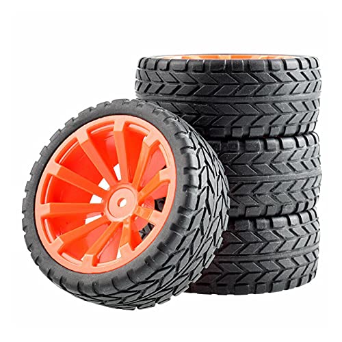 Clynex 4 Stück Flache Rennreifen, Radversatz 6 mm, for HSP, for HPI, 1:10 On-Road Car RC-Autoreifen(Red Wheel) von Clynex
