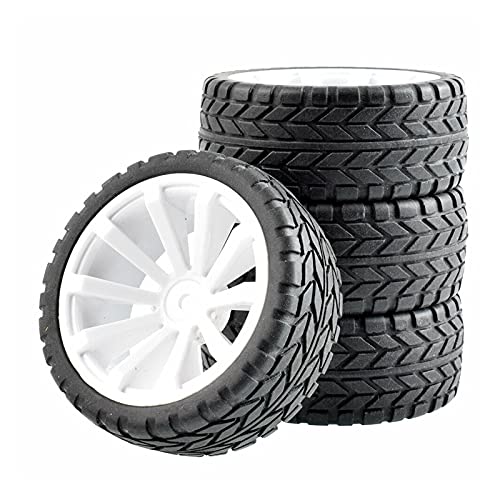 Clynex 4 Stück Flache Rennreifen, Radversatz 6 mm, for HSP, for HPI, 1:10 On-Road Car RC-Autoreifen(White Wheel) von Clynex