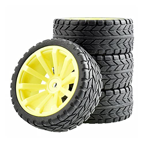 Clynex 4 Stück Flache Rennreifen, Radversatz 6 mm, for HSP, for HPI, 1:10 On-Road Car RC-Autoreifen(Yellow Wheel) von Clynex