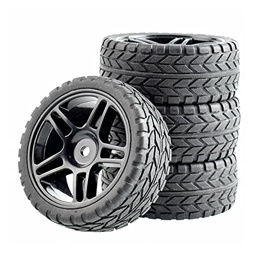 Clynex 4-teiliges ABS-Rad aus Gummireifen, for HSP, for HPI, 1.10 On-Road-Auto RC-Autoreifen(Black Wheel) von Clynex