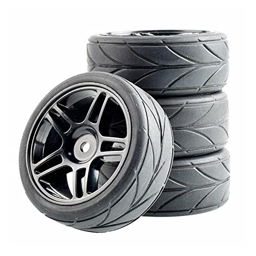 Clynex 4-teiliges ABS-Rad aus Gummireifen, for HSP, for HPI, 1:10 On-Road-Auto RC-Autoreifen(Black Wheel) von Clynex