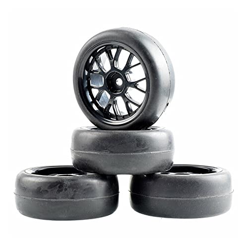 Clynex 4-teiliges ABS-Rad aus Gummireifen, for HSP, for HPI, 1:10 On-Road-Auto RC-Autoreifen(Black Wheel) von Clynex