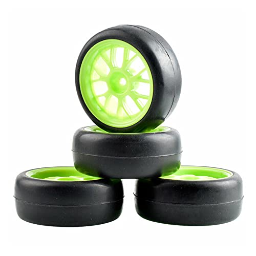 Clynex 4-teiliges ABS-Rad aus Gummireifen, for HSP, for HPI, 1:10 On-Road-Auto RC-Autoreifen(Green Wheel) von Clynex