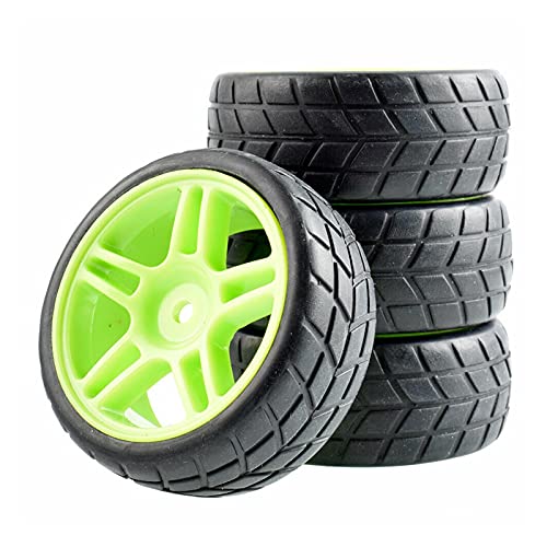 Clynex 4-teiliges ABS-Rad aus Gummireifen, for HSP, for HPI, 1:10 On-Road-Auto RC-Autoreifen(Green Wheel) von Clynex