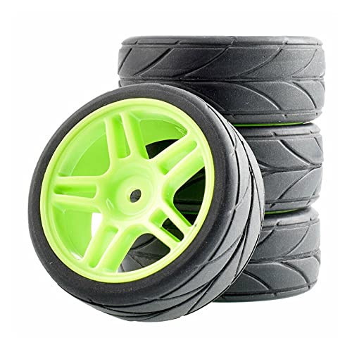 Clynex 4-teiliges ABS-Rad aus Gummireifen, for HSP, for HPI, 1:10 On-Road-Auto RC-Autoreifen(Green Wheel) von Clynex