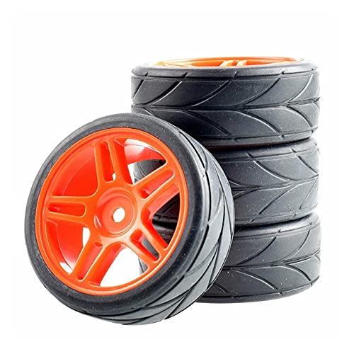Clynex 4-teiliges ABS-Rad aus Gummireifen, for HSP, for HPI, 1:10 On-Road-Auto RC-Autoreifen(Red Wheel) von Clynex
