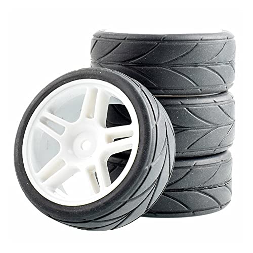 Clynex 4-teiliges ABS-Rad aus Gummireifen, for HSP, for HPI, 1:10 On-Road-Auto RC-Autoreifen(White Wheel) von Clynex