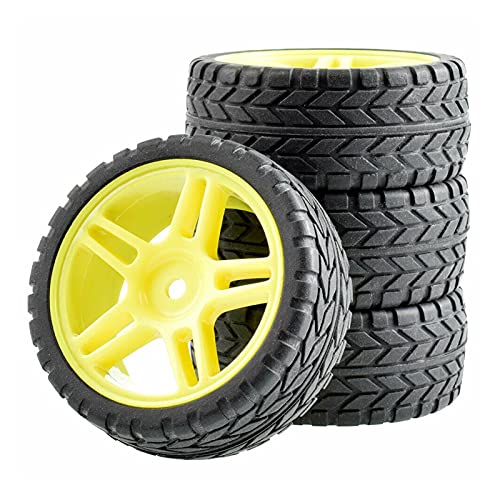 Clynex 4-teiliges ABS-Rad aus Gummireifen, for HSP, for HPI, 1.10 On-Road-Auto RC-Autoreifen(Yellow Wheel) von Clynex