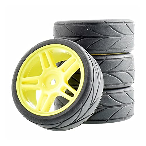 Clynex 4-teiliges ABS-Rad aus Gummireifen, for HSP, for HPI, 1:10 On-Road-Auto RC-Autoreifen(Yellow Wheel) von Clynex