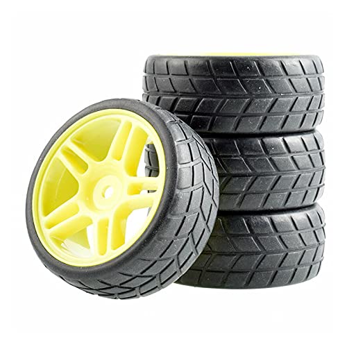 Clynex 4-teiliges ABS-Rad aus Gummireifen, for HSP, for HPI, 1:10 On-Road-Auto RC-Autoreifen(Yellow Wheel) von Clynex