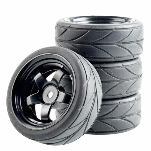 Clynex 4-teiliges ABS-Rad aus Gummireifen, for HSP, for HPI, 1:10 On-Road-Autorennen RC-Autoreifen(Black Wheel) von Clynex