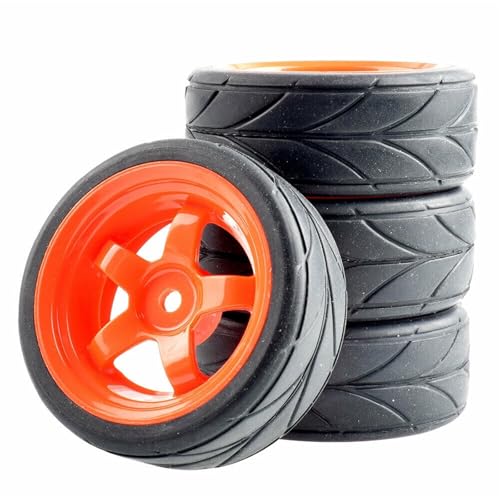 Clynex 4-teiliges ABS-Rad aus Gummireifen, for HSP, for HPI, 1:10 On-Road-Autorennen RC-Autoreifen(Red Wheel) von Clynex