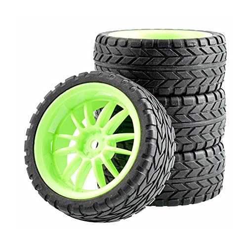 Clynex 4-teiliges ABS-Rad aus Gummireifen, for HSP, for HPI, 1.10 On-Road Car Racing RC-Autoreifen(Green Wheel) von Clynex