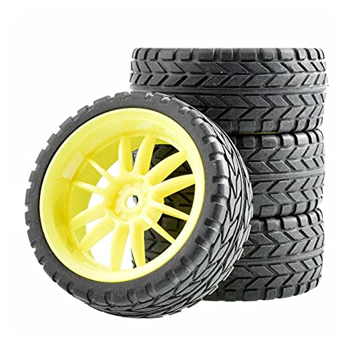 Clynex 4-teiliges ABS-Rad aus Gummireifen, for HSP, for HPI, 1.10 On-Road Car Racing RC-Autoreifen(Yellow Wheel) von Clynex