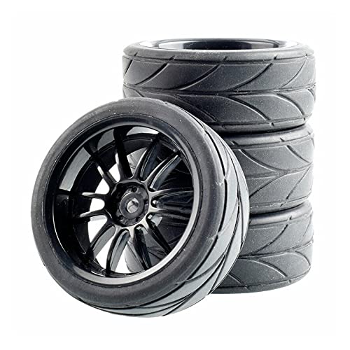 Clynex 4-teiliges Grip-Reifen-Einsatzschwammrad, for HSP Racing, 1/10 1.10 On-Road-Auto RC-Autoreifen(Black Wheel) von Clynex
