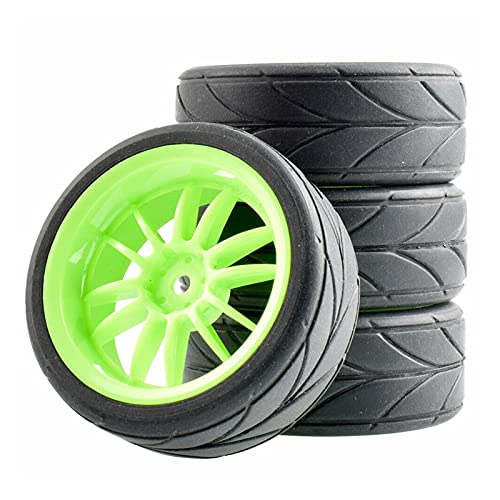 Clynex 4-teiliges Grip-Reifen-Einsatzschwammrad, for HSP Racing, 1/10 1.10 On-Road-Auto RC-Autoreifen(Green Wheel) von Clynex