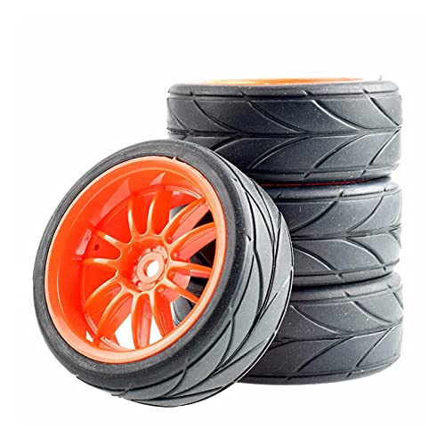 Clynex 4-teiliges Grip-Reifen-Einsatzschwammrad, for HSP Racing, 1/10 1.10 On-Road-Auto RC-Autoreifen(Red Wheel) von Clynex