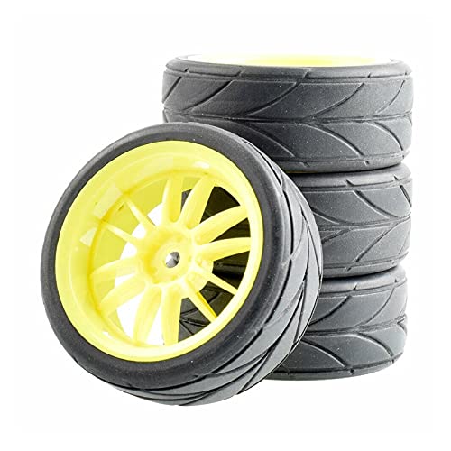 Clynex 4-teiliges Grip-Reifen-Einsatzschwammrad, for HSP Racing, 1/10 1.10 On-Road-Auto RC-Autoreifen(Yellow Wheel) von Clynex